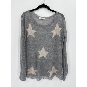 Elan Mohair Blend Sheer Star Knit Sweater Gray and Cream Lightweight Size Small